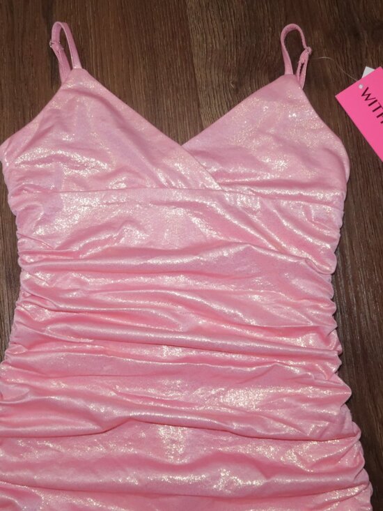 NWT Girls With Jules Metallic Ruched Mini Dress Pastel Pink Party Dance S 8/10 - Picture 2 of 7